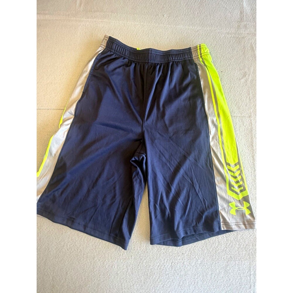 Under Armour Boys YXL Loose HeatGear Colorblock Shorts Navy Gray Yellow